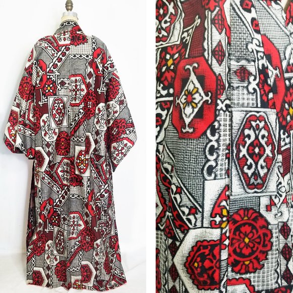 Antique Japanese Silk Kimono Unique Geometric Design Made Japan Vintage Unisex - Picture 3 of 6